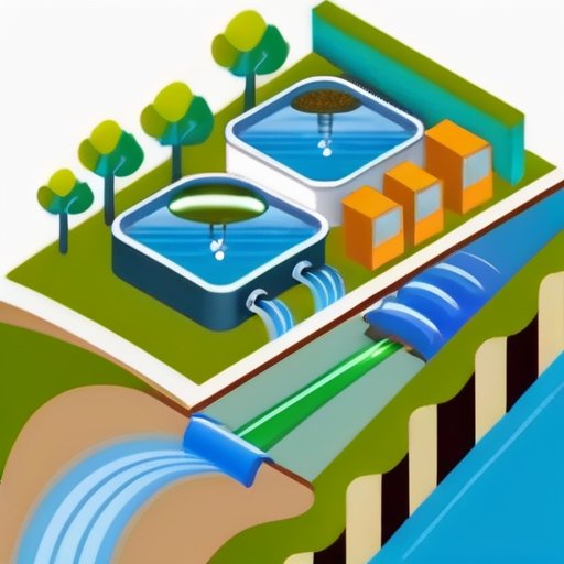 Современная система переработки воды с прозрачными резервуарами, насосами и фильтрами в экологичной обстановке.