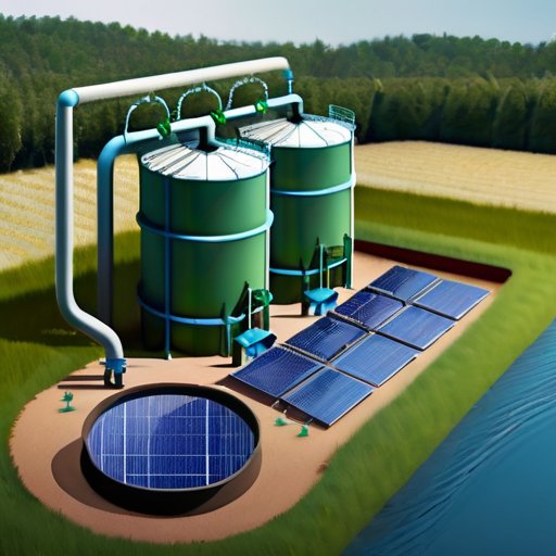 Устойчивый автономный водоснабжающий система с колодцем, сбором дождевой воды, фильтрацией и солнечными панелями в зеленом пейзаже.