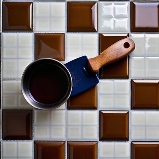Современный кухонный пол с керамической плиткой и инструментами для укладки.