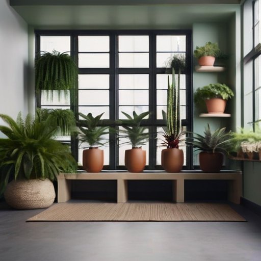 Современный уютный интерьер с indoor растениями и вертикальным садом.