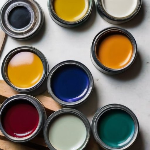 Рабочее пространство с краской, кистями и растворителями.