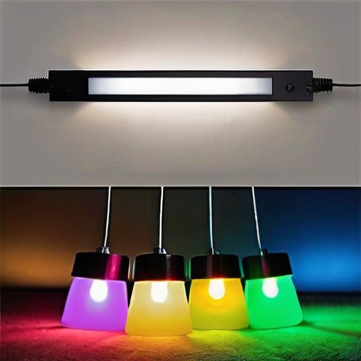 Современная люстра с LED-лампами и пультом управления, рядом с инструментами для обслуживания.