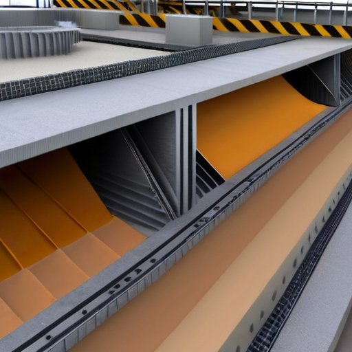 Схема среза строительного участка с расширительными швами, материалами, климатическими условиями и современными технологиями.