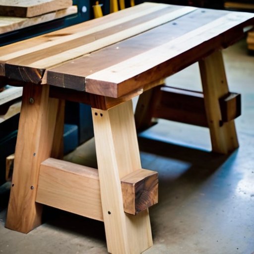 Деревянная козла в мастерской с инструментами и древесиной.