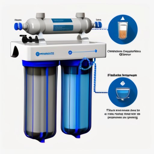 Диаграмма системы обратного осмоса с ключевыми компонентами и указанием потока воды.