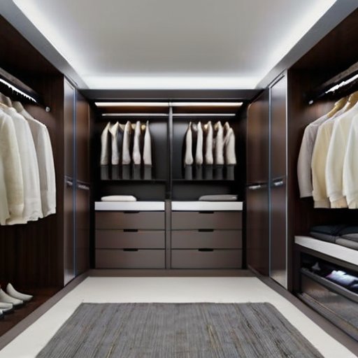 Упорядоченный шкаф с вентиляцией, свежими вещами и гигрометром.