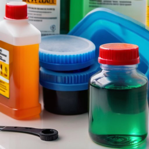 Чистое и организованное рабочее место с растворителями эпоксидной смолы и средствами безопасности.