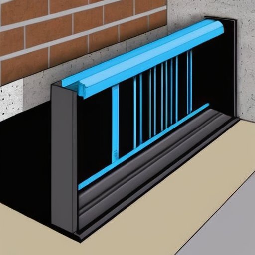 Сечение стены с установленным вентиляционным каналом, инструменты и средства защиты на строительном объекте.