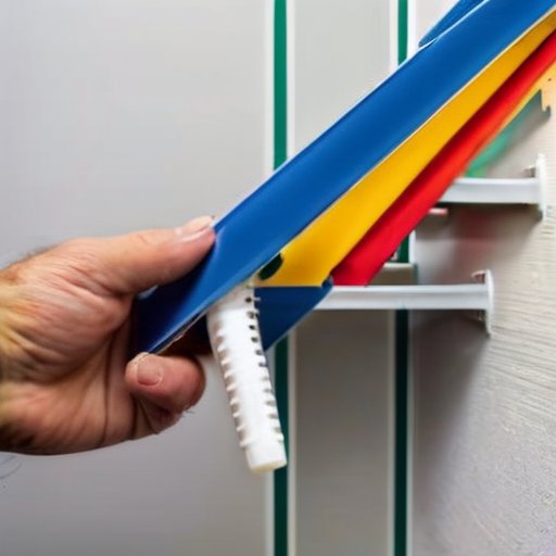 Установка ПВХ панелей на подготовленной стене с инструментами.