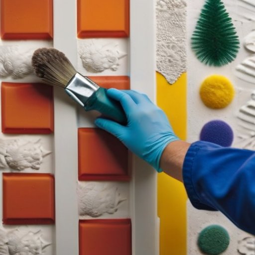 Текстурированная стена с различными видами штукатурки и инструментами для чистки, отражающая сезонное обслуживание.