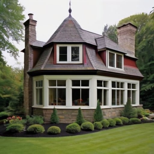 Красивая дом с различными эркерами в живописном окружении.