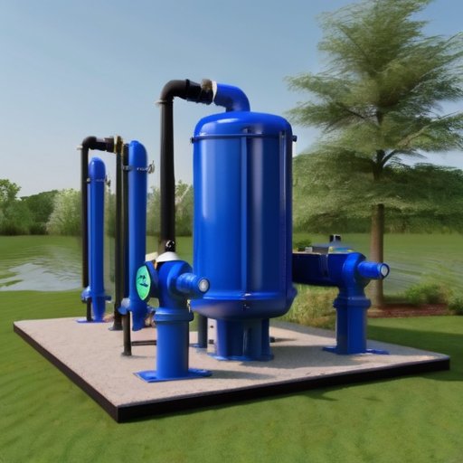 Станция водяного насоса в ухоженной обстановке с чистой водой и зелеными растениями.