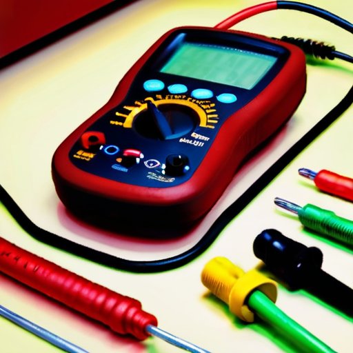 Цифровой мультиметр с показаниями сопротивления на рабочем столе, рядом с заземляющими прутьями и проводкой, в окружении средств защиты и предупреждающего знака.