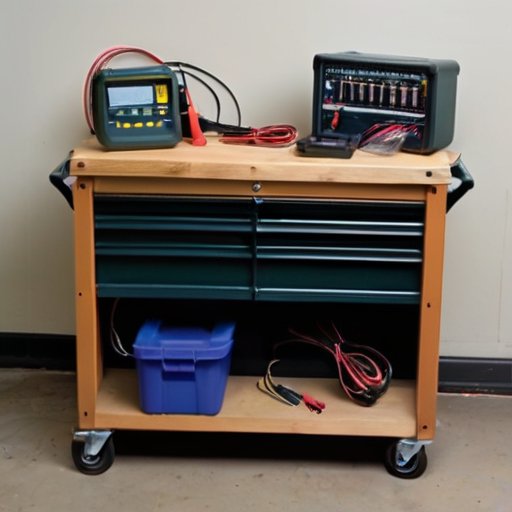 Организованный электрический стол с инструментами для установки реле света.