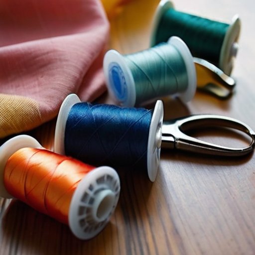 Упорядоченное швейное пространство с инструментами для подшивания прозрачной ткани.