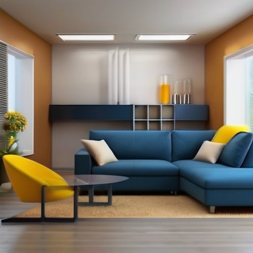 Современный уютный интерьер дома с кухней, гостиной, спальней и ванной; акценты на энергоэффективности.