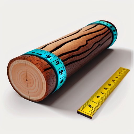 Деревянный бревно с измерительными инструментами на фоне леса.