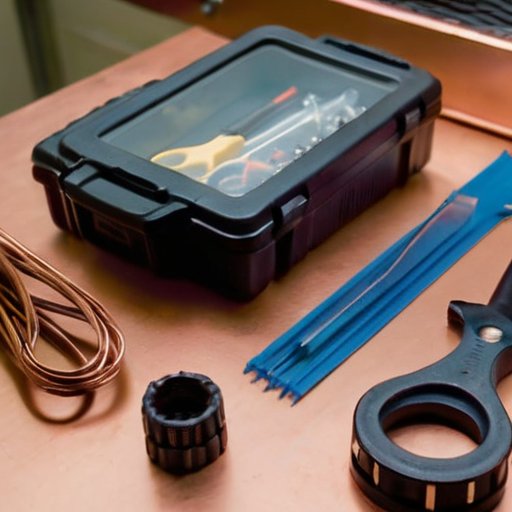 Организованный верстак с инструментами для соединения медных проводов.