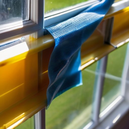 Чистое пластиковое окно с частично снятой пленкой, рядом инструменты для ухода.