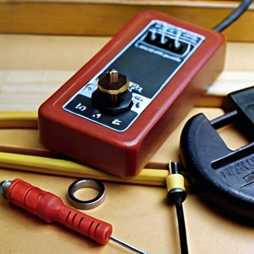 Два выключателя света на верстаке с инструментами и знаком безопасности.