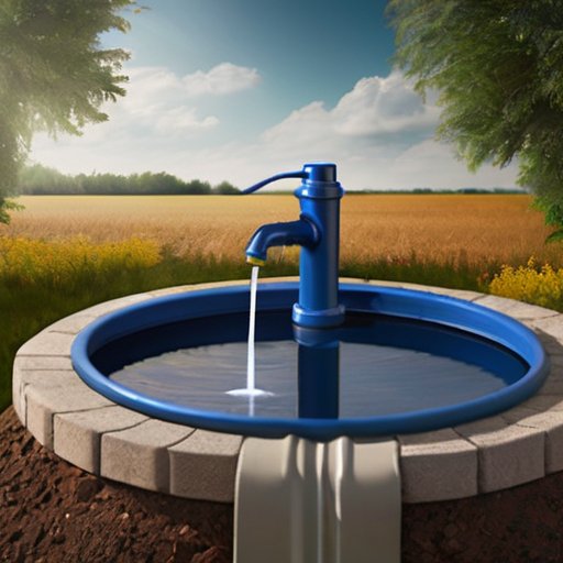 Спокойный сельский пейзаж с новым колодцем, инструментами и зеленью.