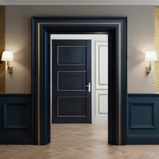 Стильный интерьер с тремя типами дверей: классическая деревянная, современная раздвижная стеклянная и складная из композитного материала.