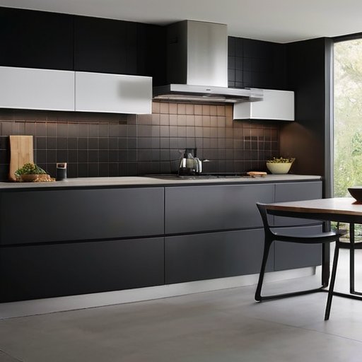 Современная кухня с элегантной настенной вытяжкой и скрытой системой вентиляции.