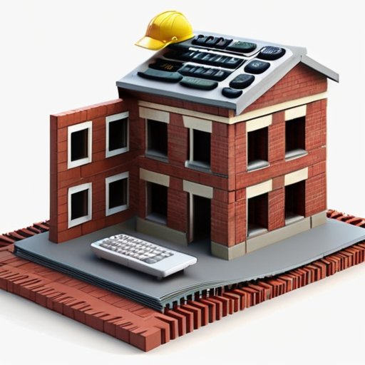 Дом в процессе строительства с различными типами кирпичей и инструментами для планирования.