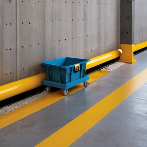 Строительная площадка с процессом выравнивания пола, видны направляющие и инструменты.