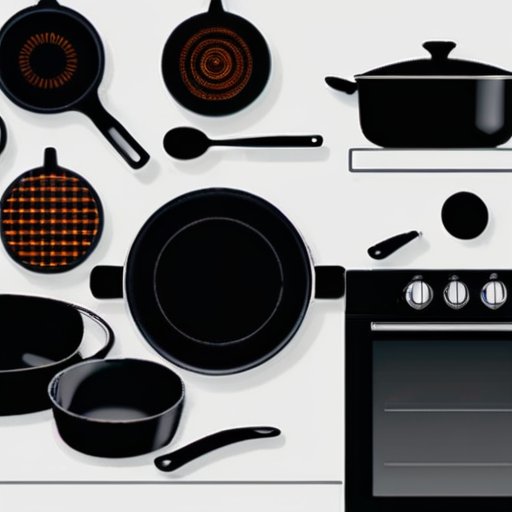 Современная кухня с индукционной плитой и посудой, включая сковороду, кастрюлю и суповарку, с магнитом для проверки совместимости материалов.