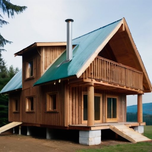 Деревянный дом на стадии строительства с установкой каркасной системы вокруг окон и дверей в природном окружении.