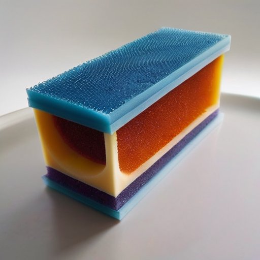 Срез пеноблока с обозначением свойств: воздушные карманы, плотность, влагопоглощение, окружённый каплями воды и защитными барьерами.