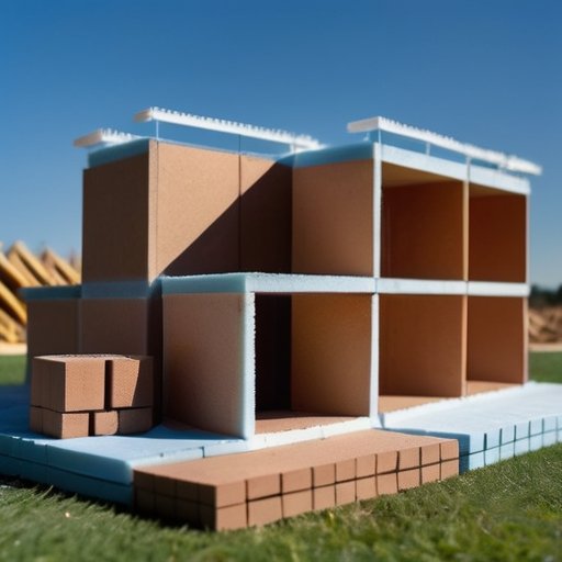 Современный дом на стадии строительства из пеноблоков под ясным небом.