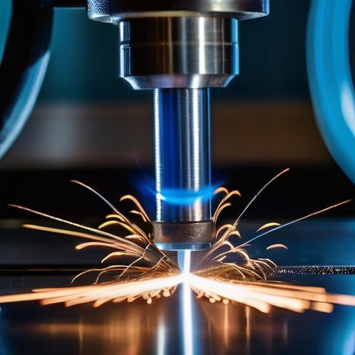 Современная сварочная машина с ярким плазменным дугой в индустриальной обстановке.