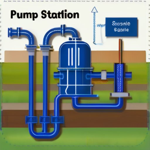 Диаграмма насосной станции с основными компонентами и индикаторами давления.