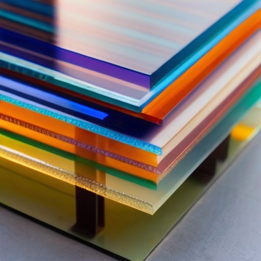 Прозрачный поликарбонатный лист с солнечным светом, UV-защитным слоем и современным зданием на фоне.