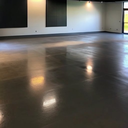 Новый пол гаража с гладкой полированной стяжкой, инструменты рядом, современный и аккуратный вид.