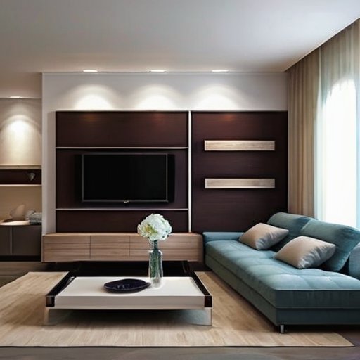 Современная гостиная с стильным кондиционером, уютной атмосферой и грамотно расставленной мебелью.