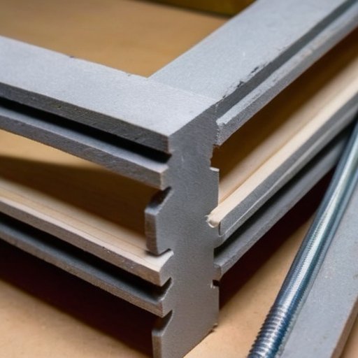 Деревянная рама с прикрепленными цементными плитами и инструментами для установки.