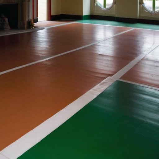 Свежезалитый пол с полусухой стяжкой, hygrometer и термометр для контроля влажности и температуры. Чистая и организованная строительная площадка.