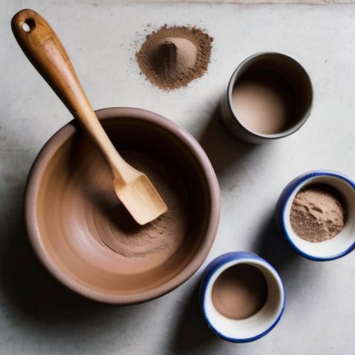 Рабочее место для смешивания шамотной глины с инструментами и материалами.