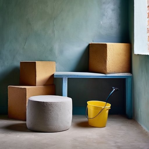 Организованное пространство для штукатурки с гладкой стеной и инструментами.