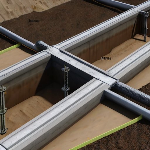 Соединение двух бетонных оснований на строительной площадке с инструментами и подготовкой.