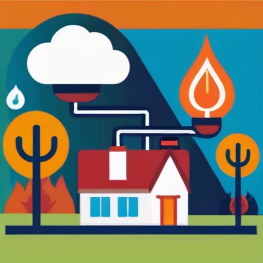 Иллюстрация двух систем отопления: газовый бак с показателем уровня топлива и электрический обогреватель с иконками энергии в уютном доме.