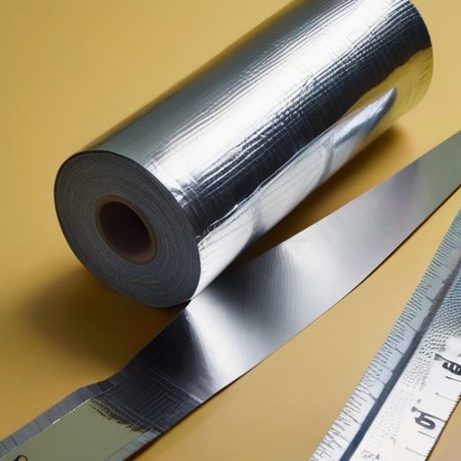 Современная термоизоляция с металлической поверхностью на фоне строительных инструментов и стены.