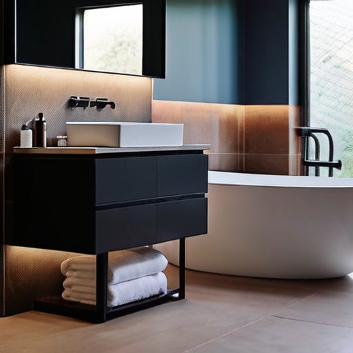 Современная ванная комната с теплым полом и полотенцесушителем, стильная плитка и уютное освещение.