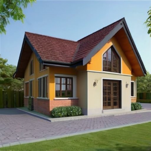 Охраняемый дом с ярким фасадом и ухоженной территорией в спокойном районе.