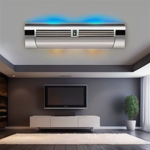 Современный кондиционер на чердаке с ясными балками и окном, символизирующий эффективность охлаждения.