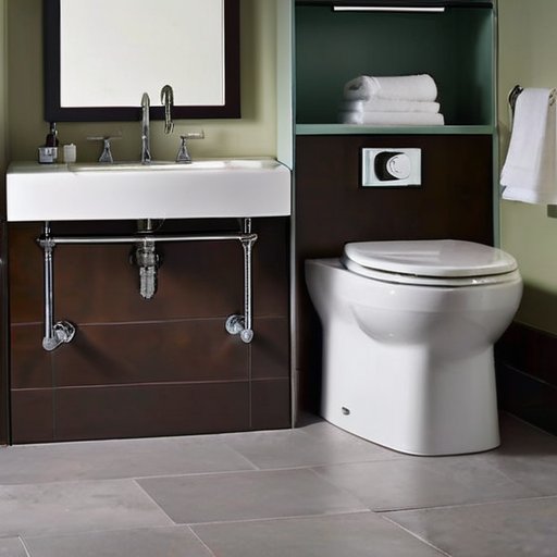 Современный подвал с ванной: стильный туалет, маленькая раковина, плитка, вентиляция и дренажная система. Чистота и функциональность в нейтральной цветовой гамме.