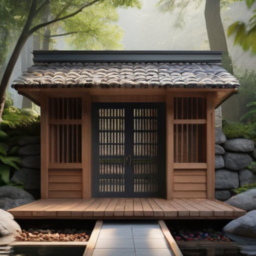 Уютный вход в баню с деревянной конструкцией и вентиляцией, окруженный камнями и растениями.